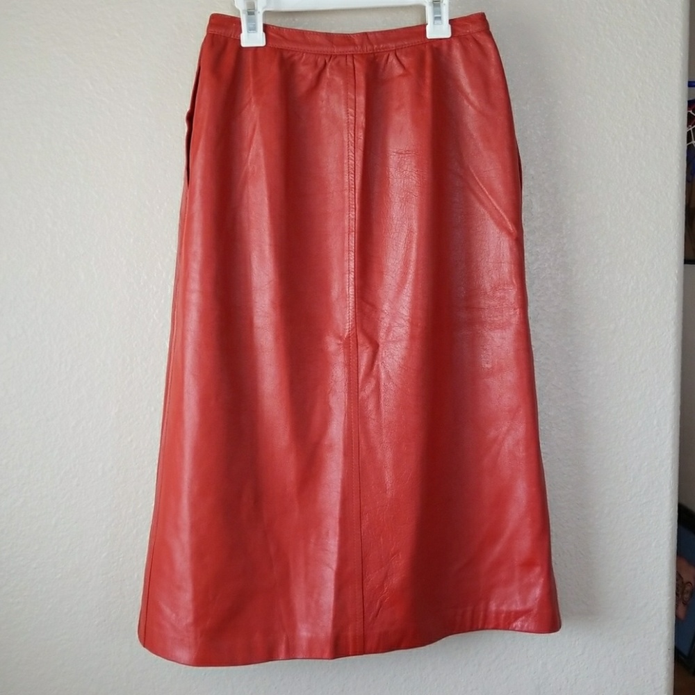 Freaking Rad Orange Vintage Leather Skirt - Picture 6 of 8